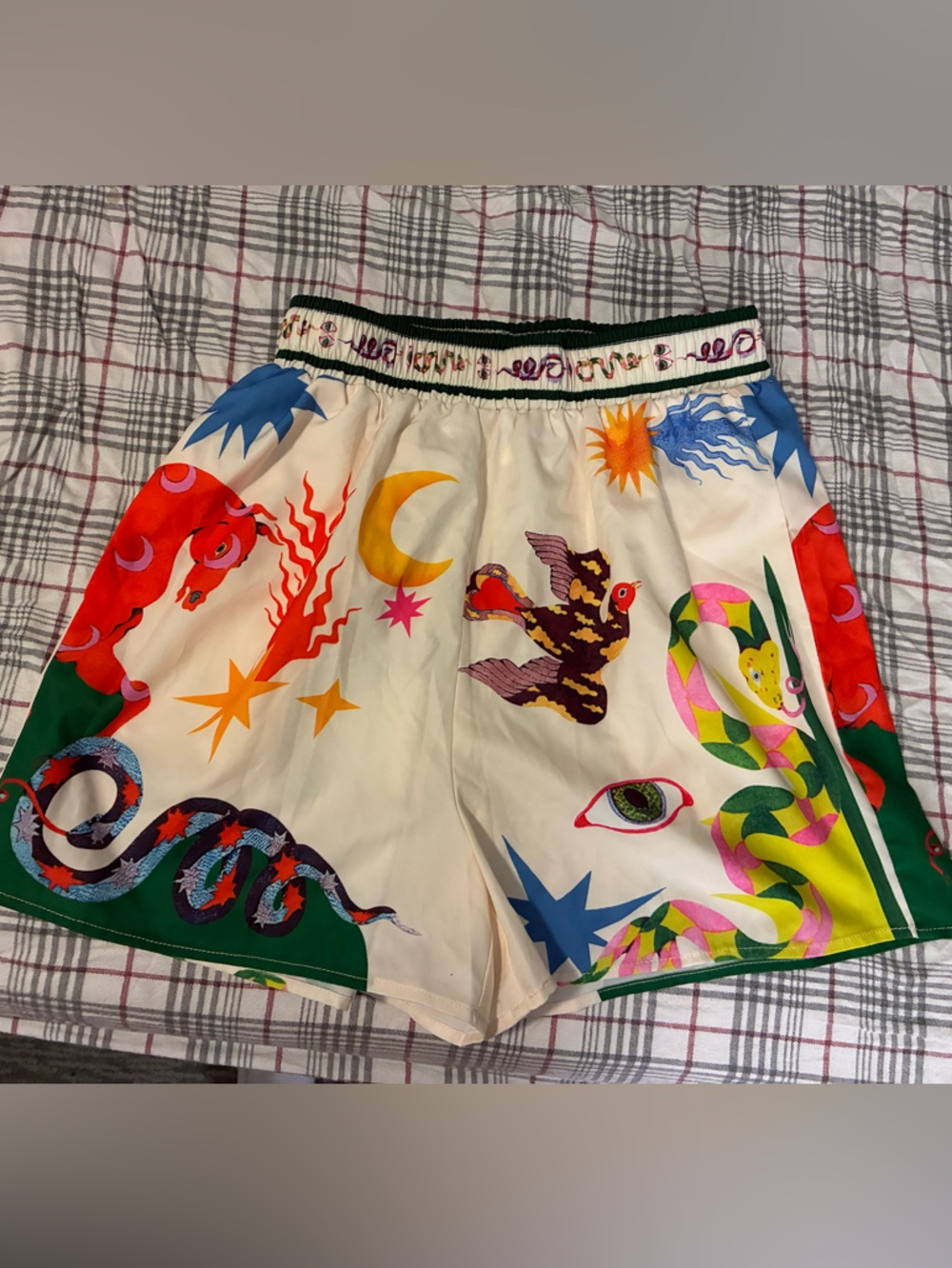 Commense Shorts patterned  Dark Green Elastic Waistband Multicolor Print small